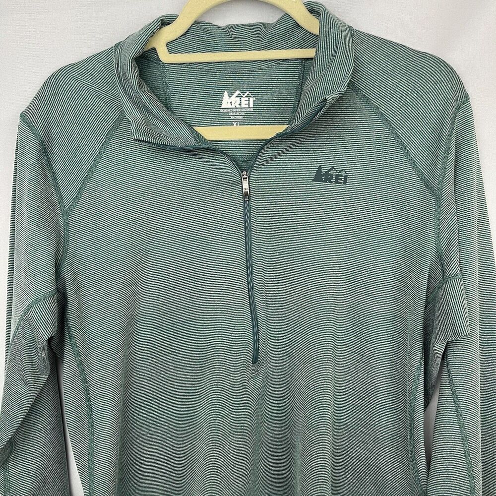 REI Co-OP Womens Long Sleeve Quarter Zip Teal Blue Stripe Pullover Outdoor XL - Picture 4 of 8